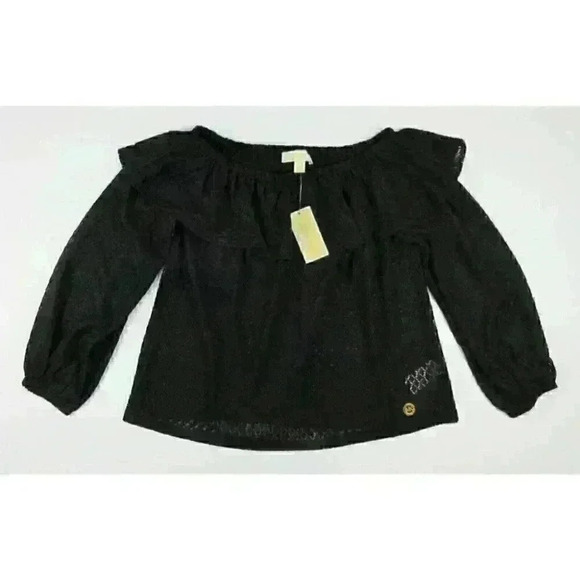 MICHAEL Michael Kors Tops - MICHAEL Michael Kors Womens L Ruffle Off-the-Shoulder Top In Black NWT $98